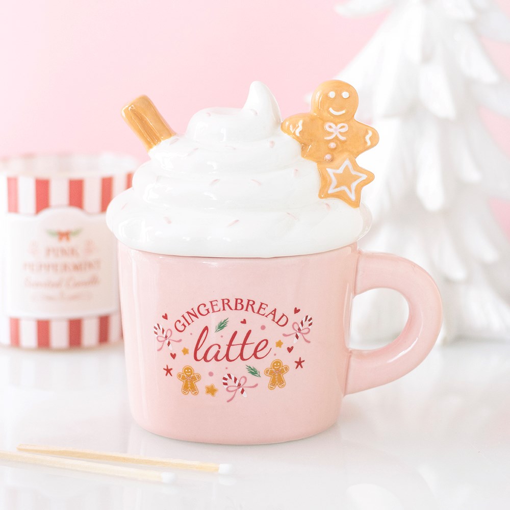 Quemador de aceites y ceras con forma de latte de jengibre rosa