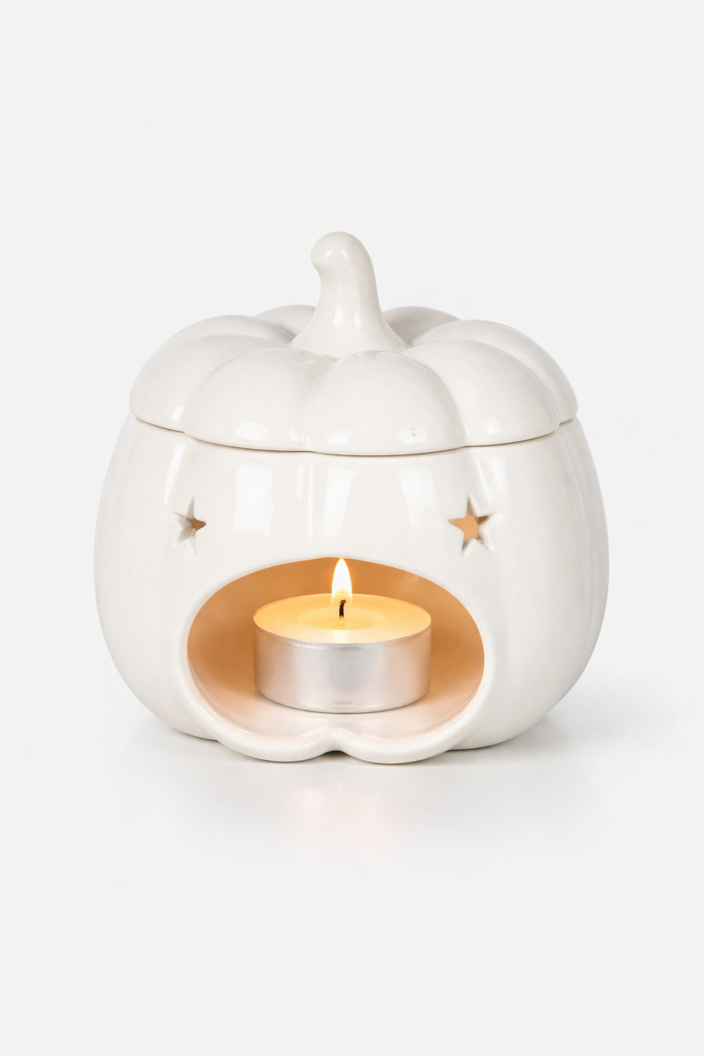 Quemador de Aceite "Calabaza Blanca" con Tapa - Aromaterapia Otoñal Elegante