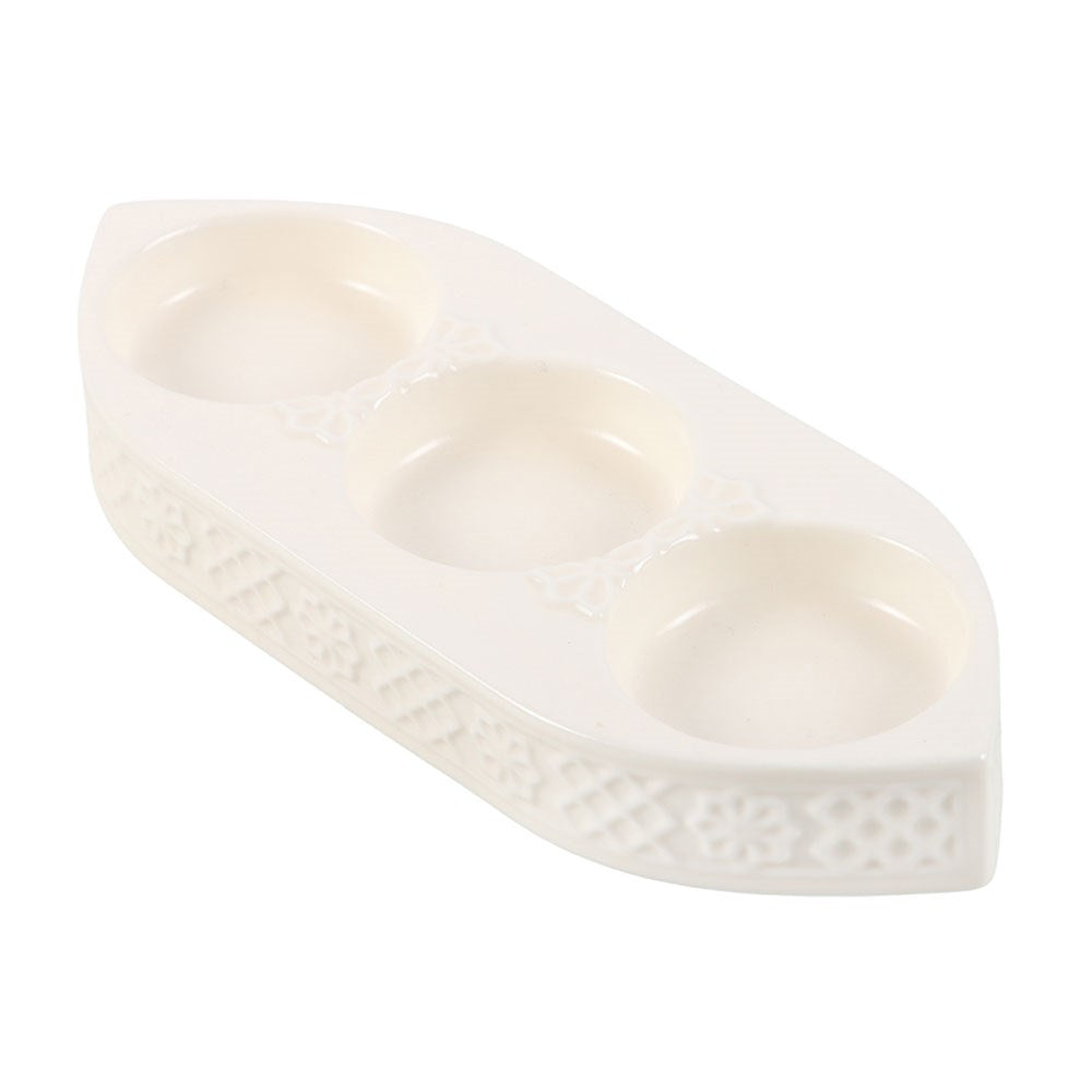 Portavelas Geométrico Triple Cerámica - Candelabro Moderno 3 Velas Tea Light