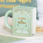Taza en Forma de Libro "Café y Libros" Verde - Taza Cerámica 450ml Book Lovers