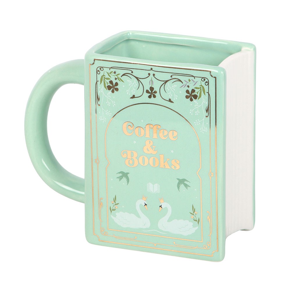 Taza en Forma de Libro "Café y Libros" Verde - Taza Cerámica 450ml Book Lovers
