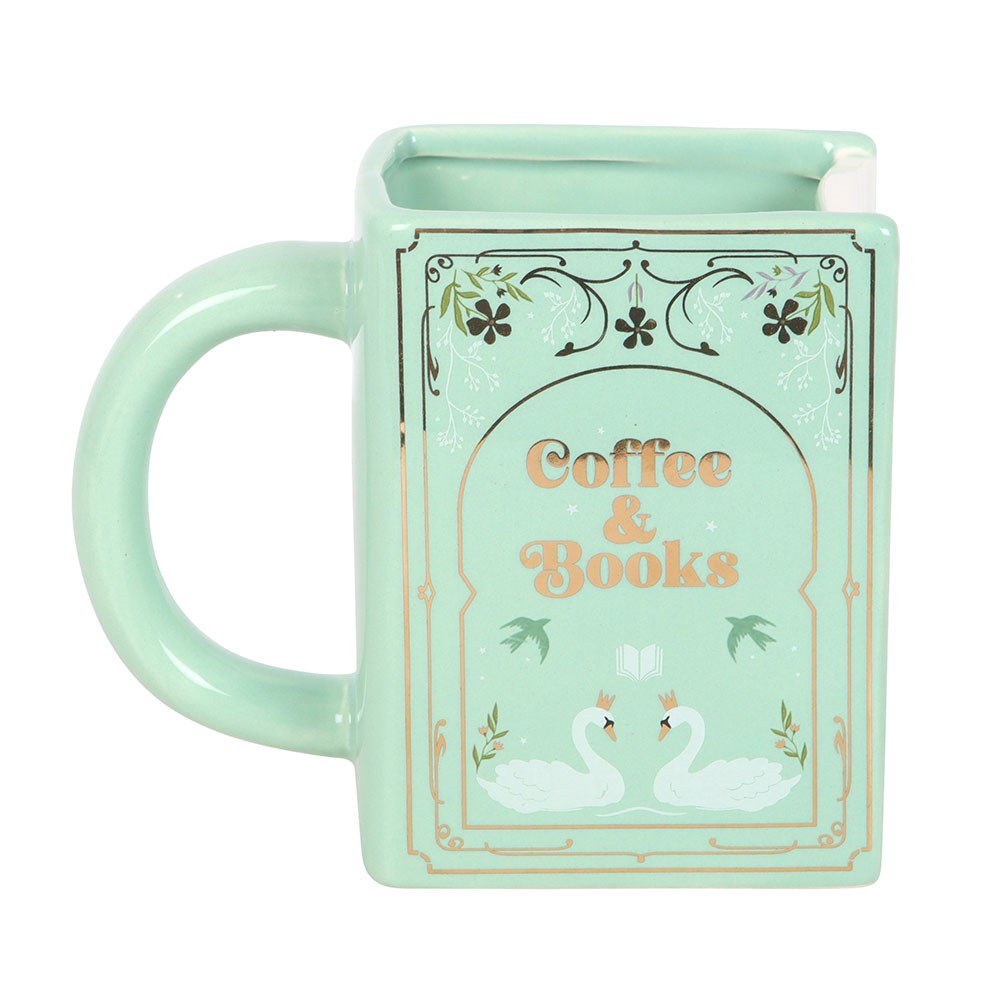 Taza en Forma de Libro "Café y Libros" Verde - Taza Cerámica 450ml Book Lovers