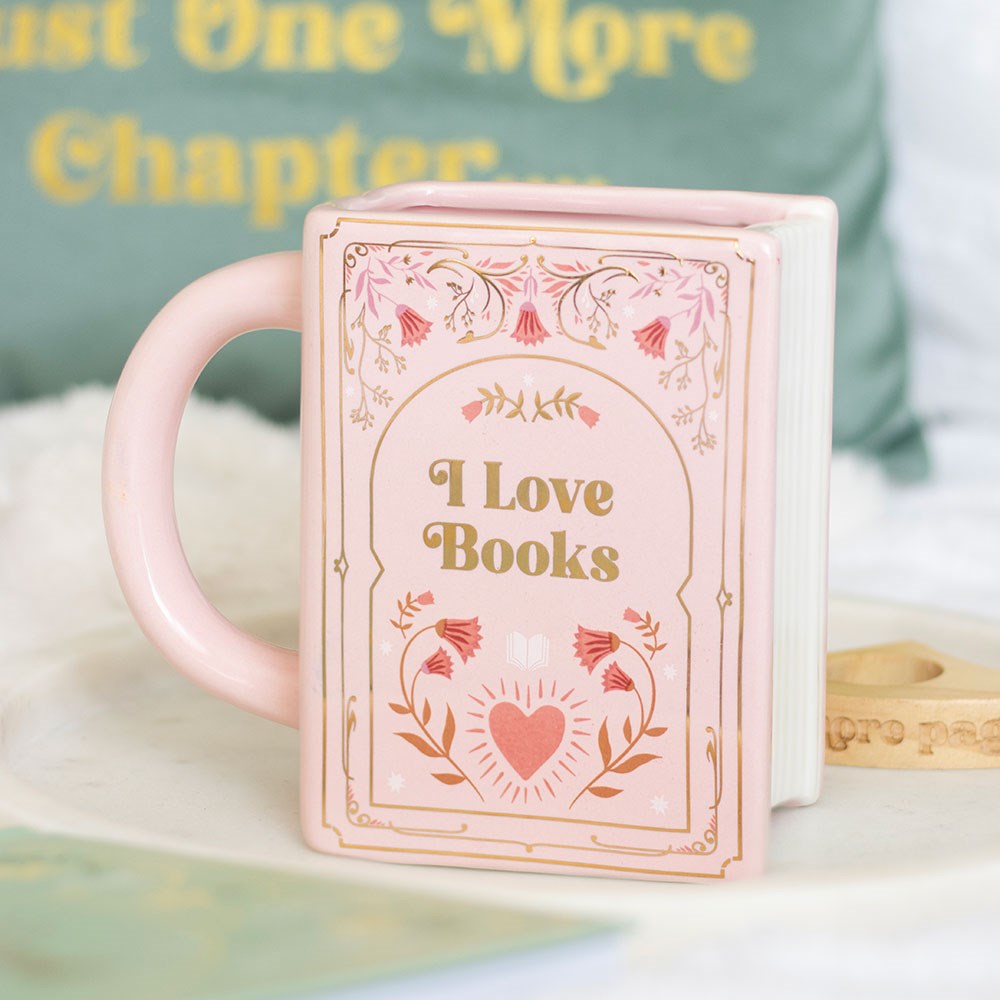 Taza en Forma de Libro "I Love Books" Rosa - Taza Cerámica 450ml Book Lovers