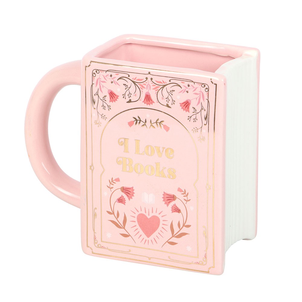 Taza en Forma de Libro "I Love Books" Rosa - Taza Cerámica 450ml Book Lovers