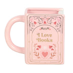 Taza en Forma de Libro "I Love Books" Rosa - Taza Cerámica 450ml Book Lovers