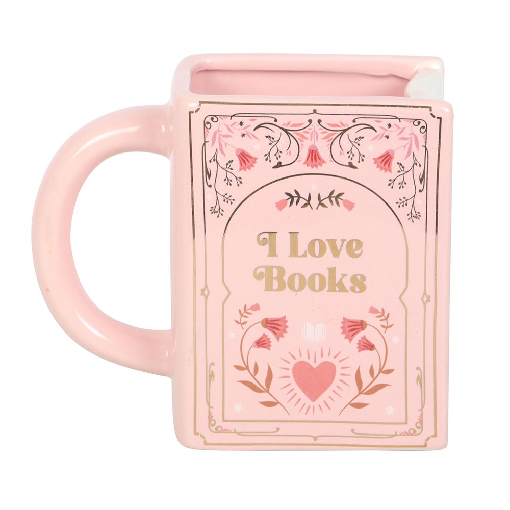 Taza en Forma de Libro "I Love Books" Rosa - Taza Cerámica 450ml Book Lovers
