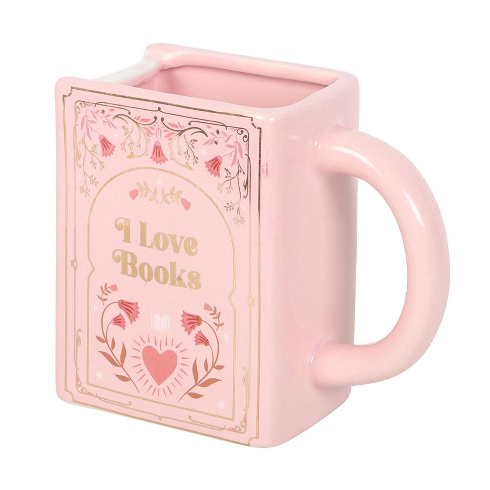 Taza en Forma de Libro "I Love Books" Rosa - Taza Cerámica 450ml Book Lovers