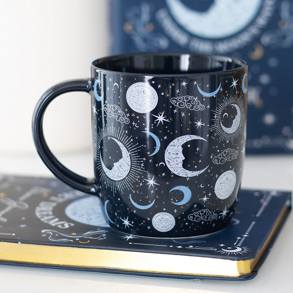 Taza Luna Azul 500ml - Taza Grande Fases Lunares Cerámica