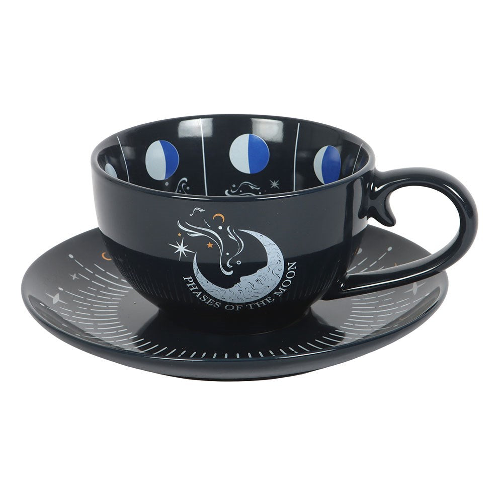 Taza Té y Platillo Lectura Hojas Fases Lunares - Set 500ml con Guía Blue Moon