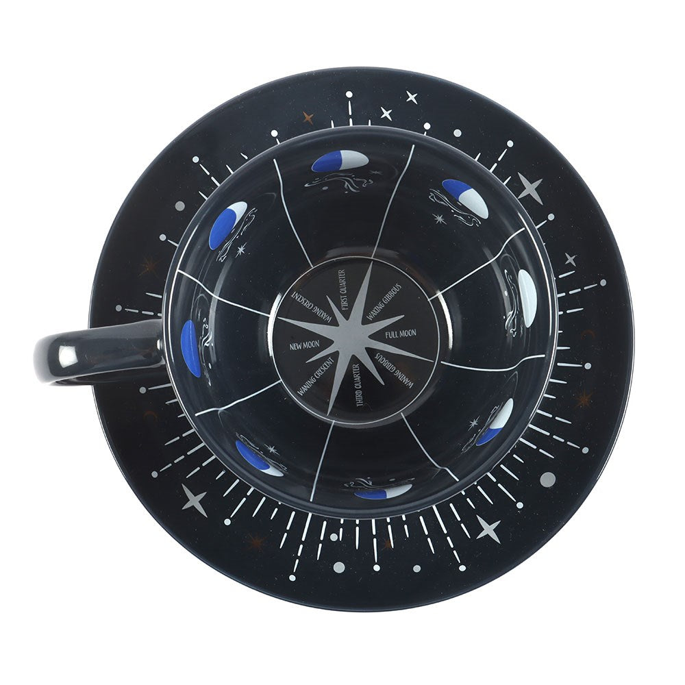 Taza Té y Platillo Lectura Hojas Fases Lunares - Set 500ml con Guía Blue Moon