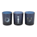 Set 3 Portavelas Vidrio Blue Moon - Candelabros Rituales Lunares Celestiales
