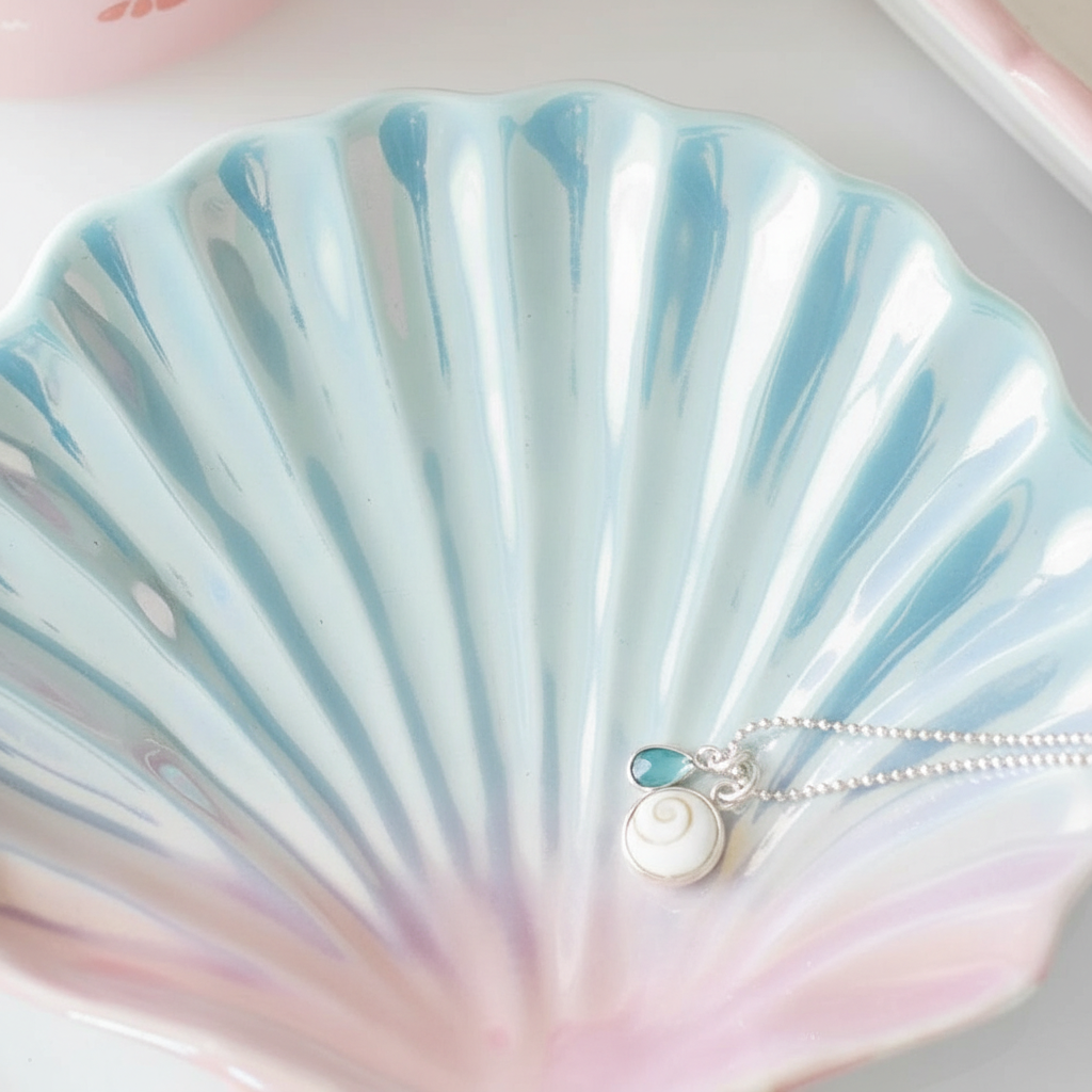 Bandeja Joyero Concha Iridiscente Pastel - Organizador Joyas Sirena High Tide