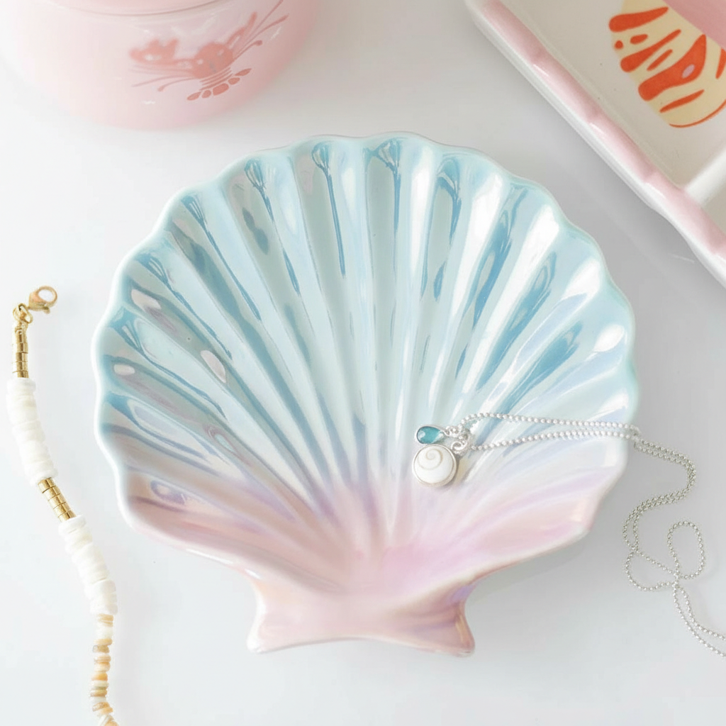 Bandeja Joyero Concha Iridiscente Pastel - Organizador Joyas Sirena High Tide