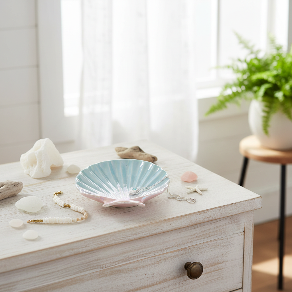 Bandeja Joyero Concha Iridiscente Pastel - Organizador Joyas Sirena High Tide