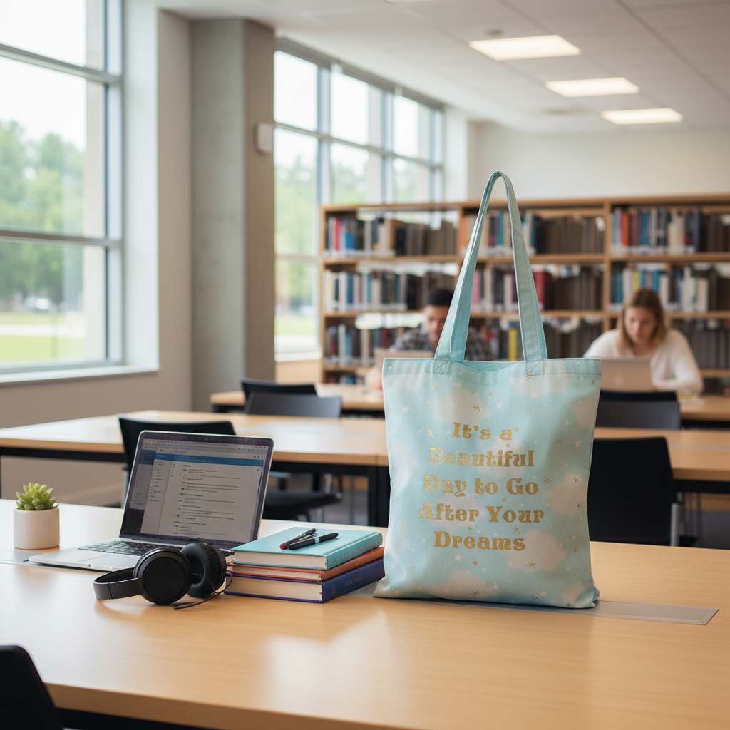 Bolsa de Mano con Estampado de Nubes y Mensaje Positivo - Tote Bag Versátil