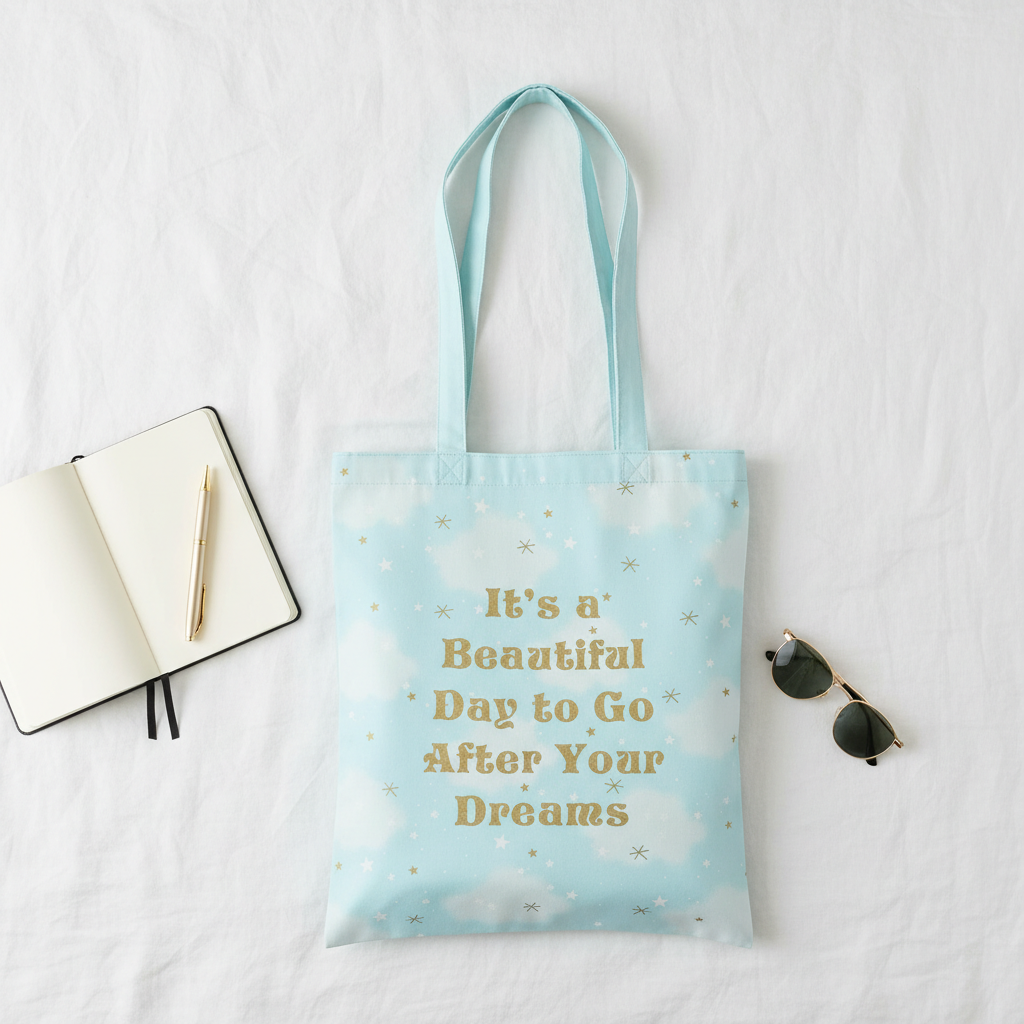 Bolsa de Mano con Estampado de Nubes y Mensaje Positivo - Tote Bag Versátil