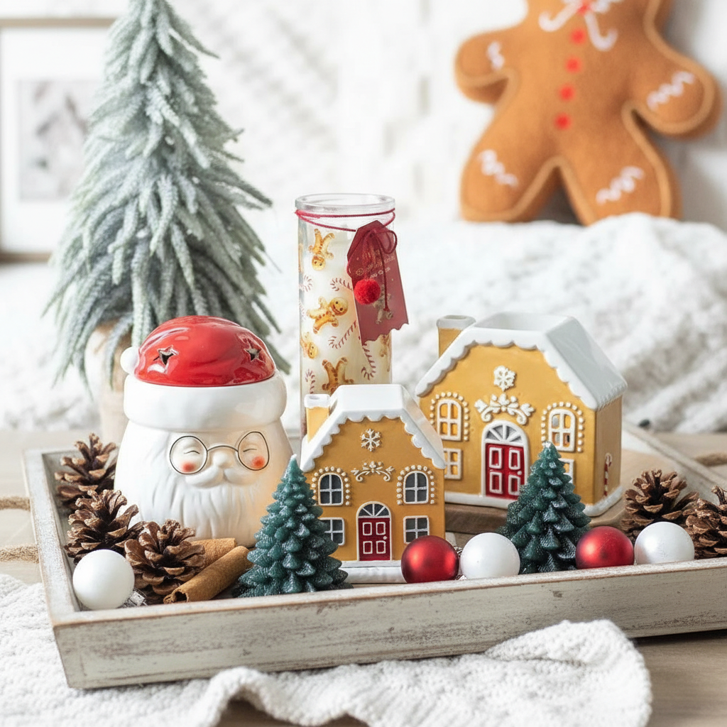 Vela Tubo Pan Jengibre 70h Bastón Caramelo - Vela Navidad Reutilizable Florero