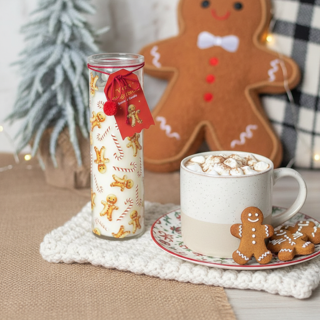 Vela Tubo Pan Jengibre 70h Bastón Caramelo - Vela Navidad Reutilizable Florero