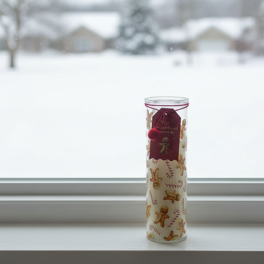 Vela Tubo Pan Jengibre 70h Bastón Caramelo - Vela Navidad Reutilizable Florero