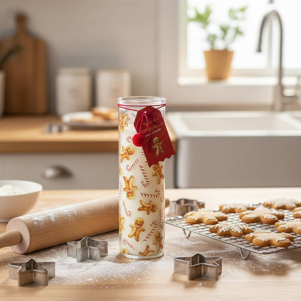 Vela Tubo Pan Jengibre 70h Bastón Caramelo - Vela Navidad Reutilizable Florero