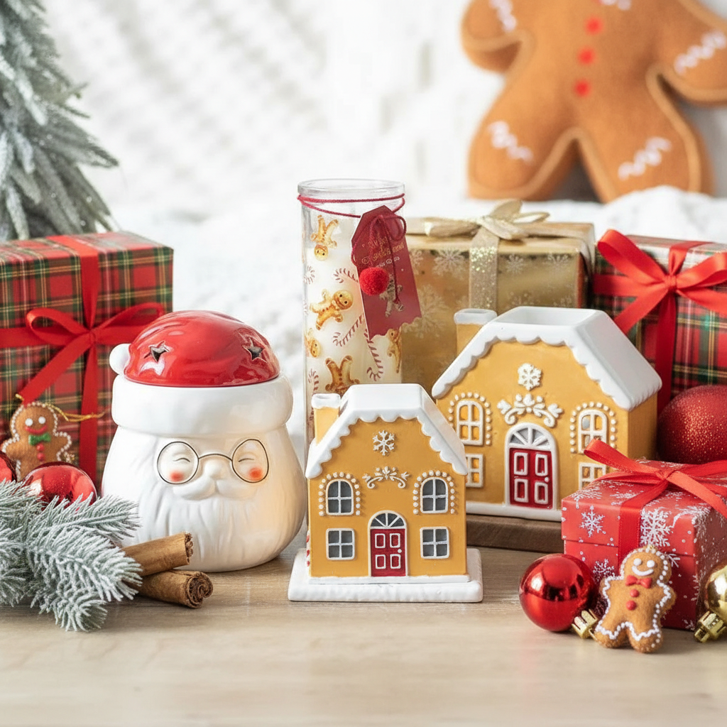 Vela Tubo Pan Jengibre 70h Bastón Caramelo - Vela Navidad Reutilizable Florero