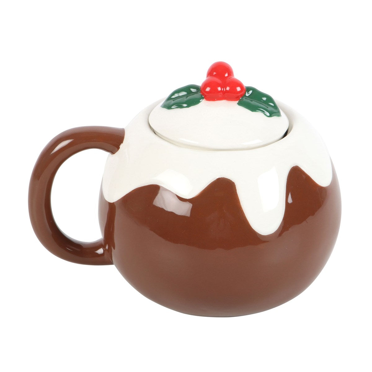 Taza Forma Pudín Navidad 470ml Tapa Acebo - Taza 3D Lavavajillas Adorable
