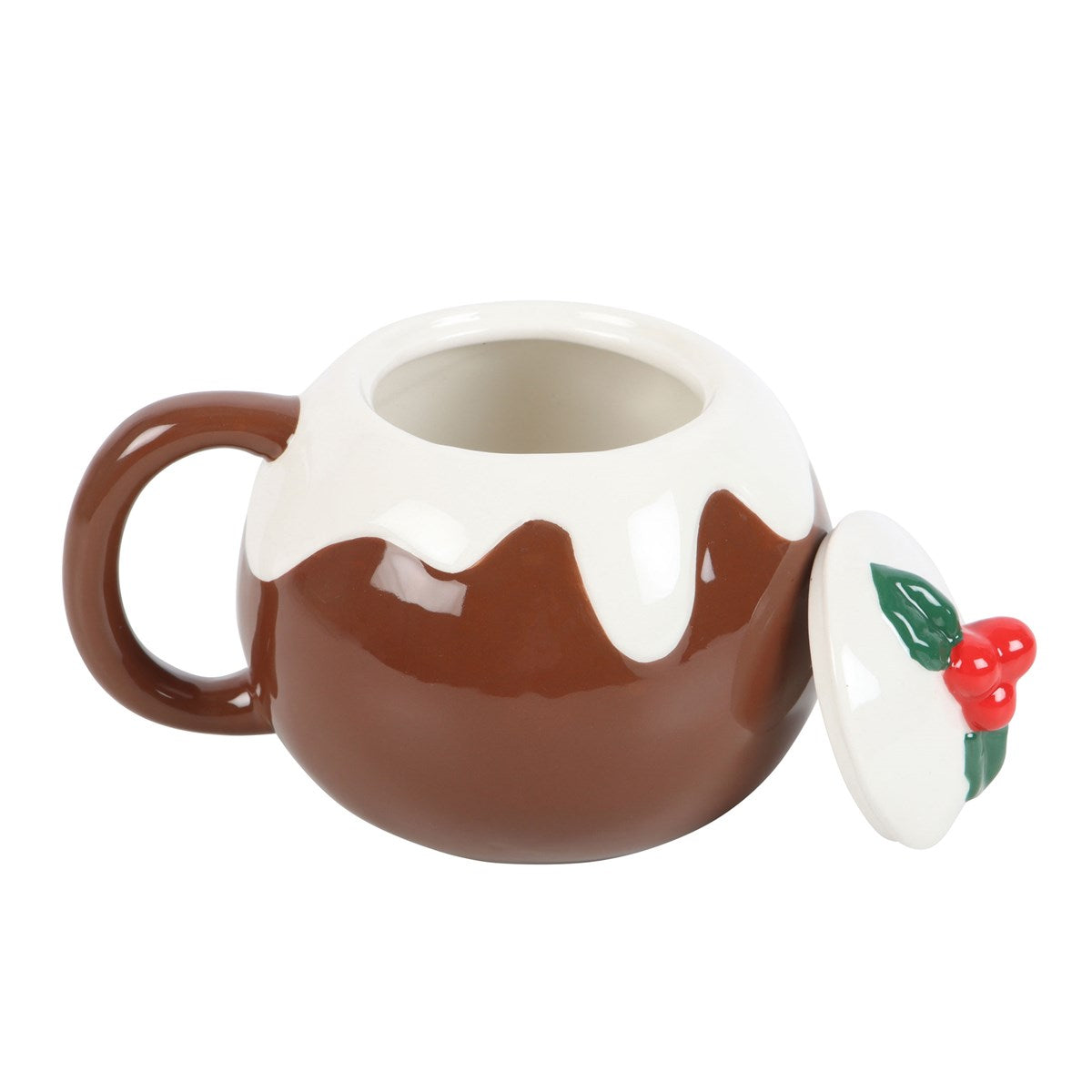 Taza Forma Pudín Navidad 470ml Tapa Acebo - Taza 3D Lavavajillas Adorable