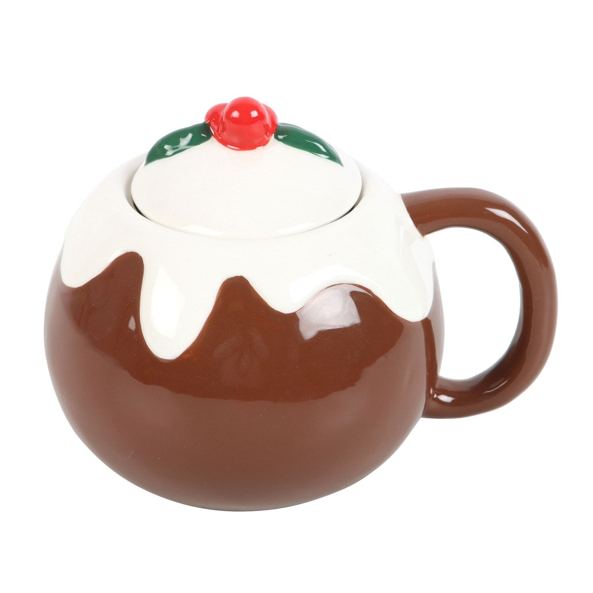 Taza Forma Pudín Navidad 470ml Tapa Acebo - Taza 3D Lavavajillas Adorable