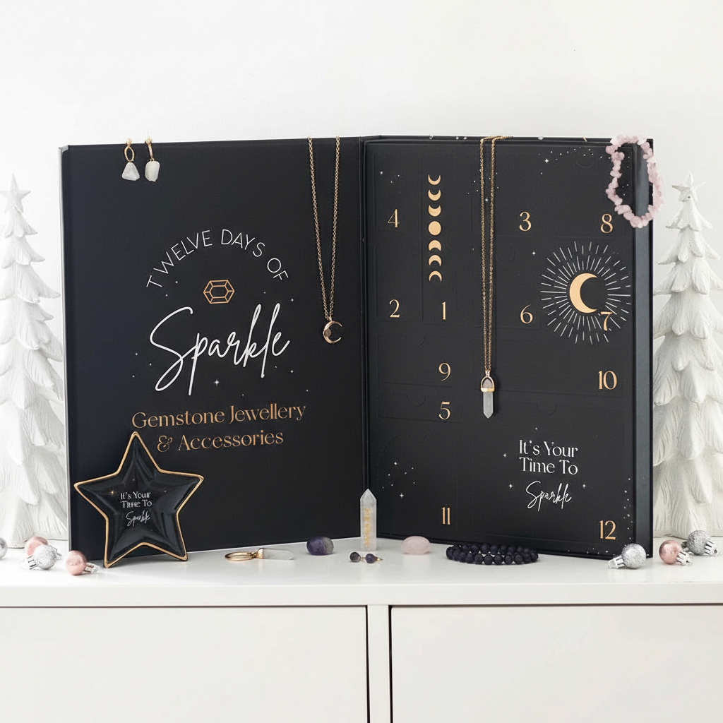 Calendario Adviento Joyería Cristal 12 Días - Set Completo Amatista Cuarzo Rosa