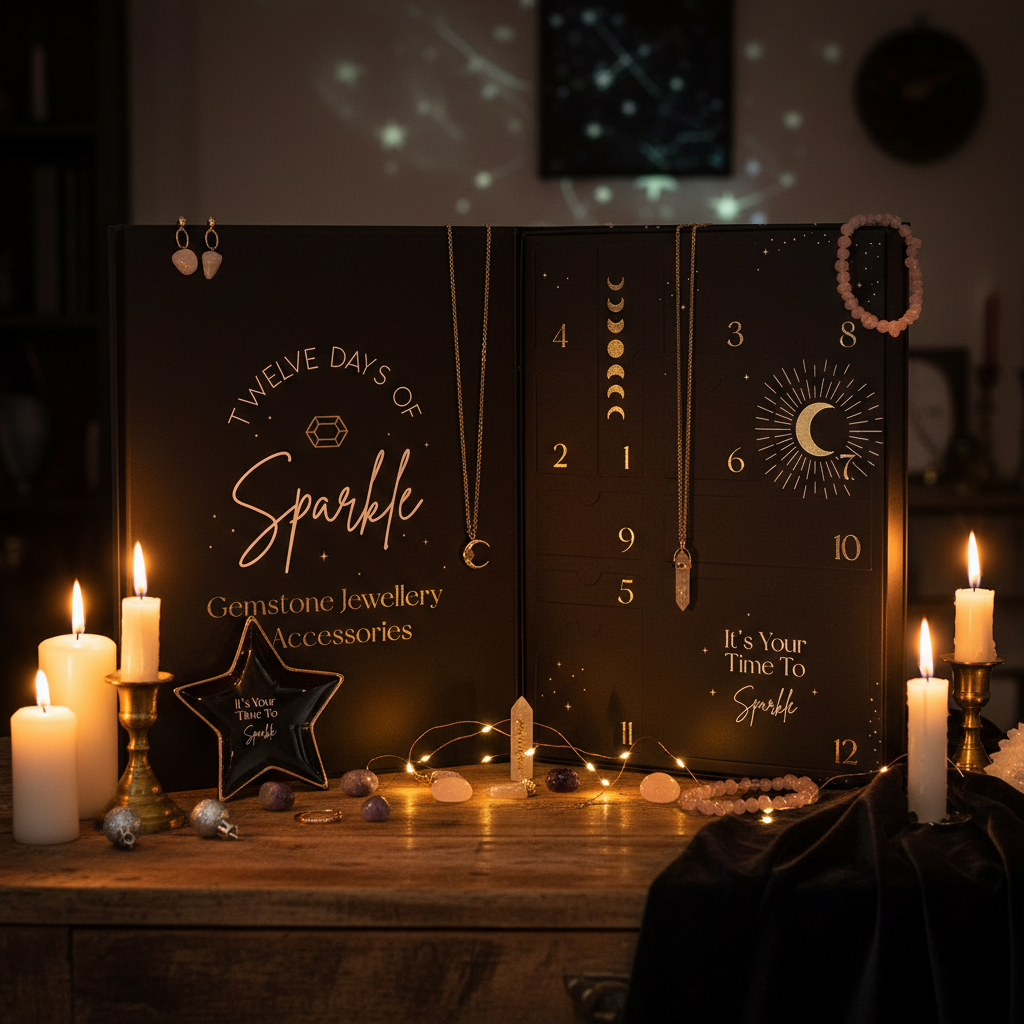 Calendario Adviento Joyería Cristal 12 Días - Set Completo Amatista Cuarzo Rosa