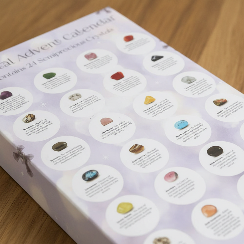 Calendario de Adviento con 24 Cristales Naturales - Piedras Preciosas para Sanación y Bienestar