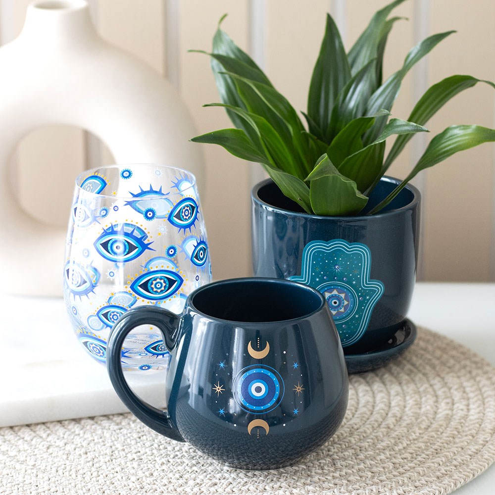 Taza "Ojo que Todo lo Ve" Azul Oscuro - Lunas y Estrellas Microondas Lavavajillas