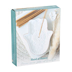 Soporte de Incienso Mano de Hamsa Blanca - Portaincienso y Plato Baratijas 2 en 1