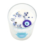 Vela "Mano de Hamsa" Rosa Blanca con Cristales - Frasco Vidrio 48h Protección