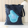 Bolso de Mano "Mano de Hamsa" Azul Oscuro - Estrellas Protección Portátil