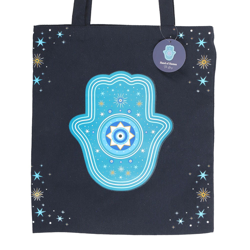 Bolso de Mano "Mano de Hamsa" Azul Oscuro - Estrellas Protección Portátil