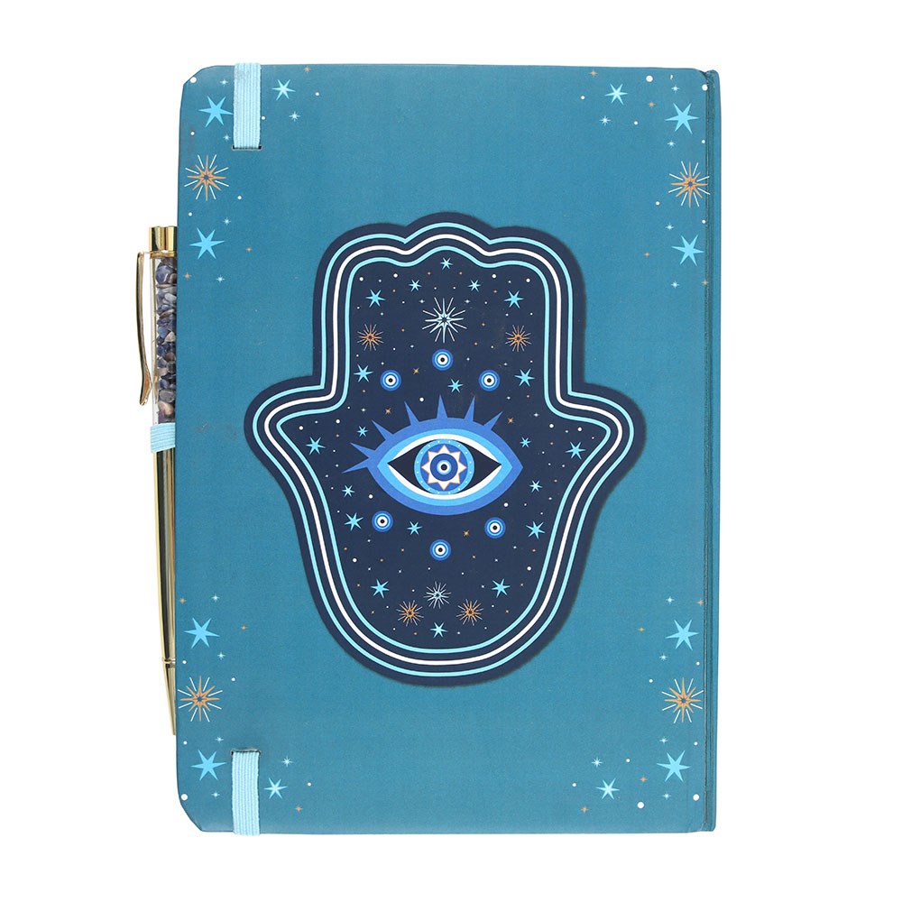 Cuaderno A5 "Mano de Hamsa" Turquesa 200 Páginas + Bolígrafo Cristal Dorado
