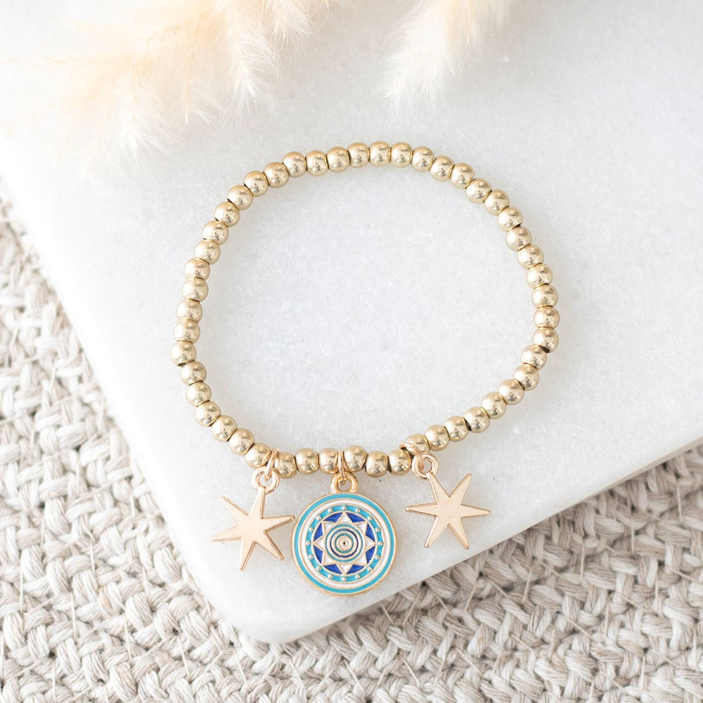 Pulsera de Dijes "Ojo que Todo lo Ve" Dorada - Estrellas "Visto, Guiado, Protegido"