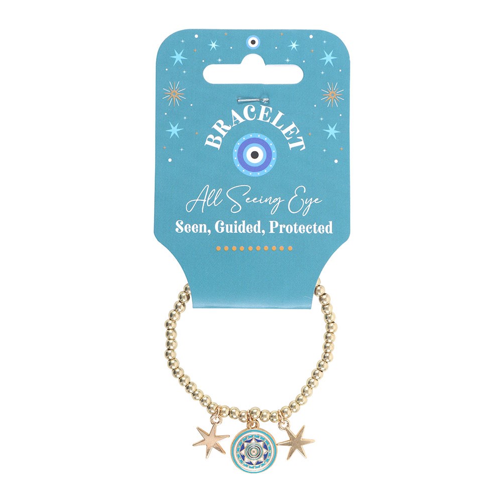 Pulsera de Dijes "Ojo que Todo lo Ve" Dorada - Estrellas "Visto, Guiado, Protegido"