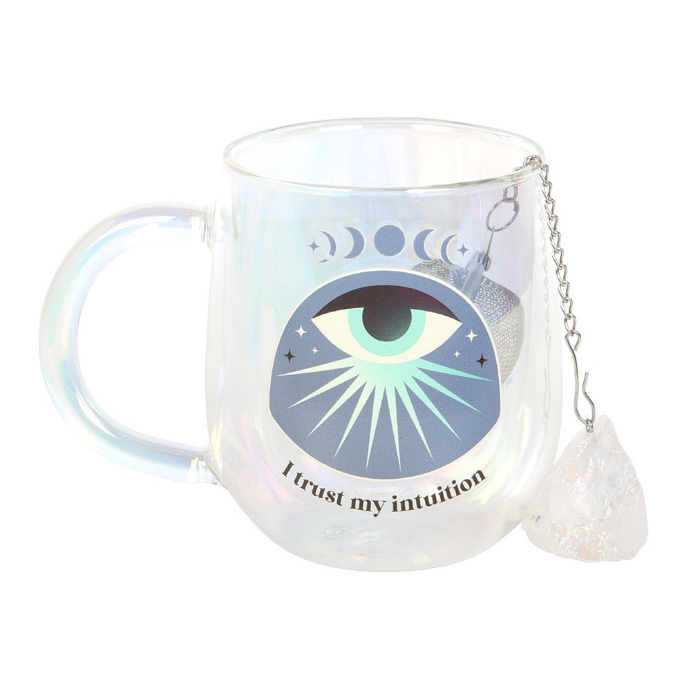 Taza Vidrio Doble Pared "Confío en mi Intuición" 250ml + Infusor Cristal Aura