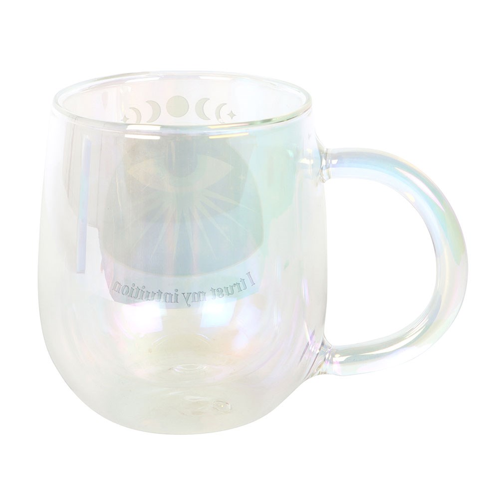 Taza Vidrio Doble Pared "Confío en mi Intuición" 250ml + Infusor Cristal Aura