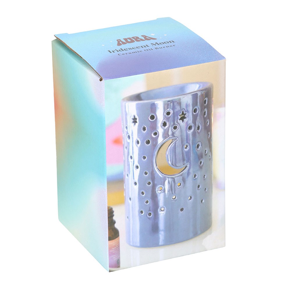 Quemador de Aceite "Luna Púrpura Iridiscente" - Luna y Estrellas Caladas 2 en 1