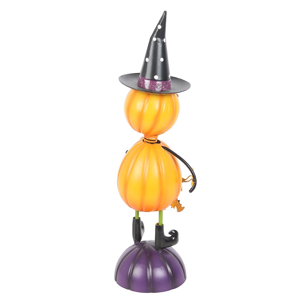 ADORNO DE HOMBRE DE CALABAZA DE METAL NARANJA CON SOMBRERO DE BRUJA