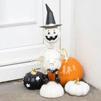 Hombre Calabaza Blanco Fantasmal Sombrero Bruja Halloween - Decoración Metal Brazos Alambre