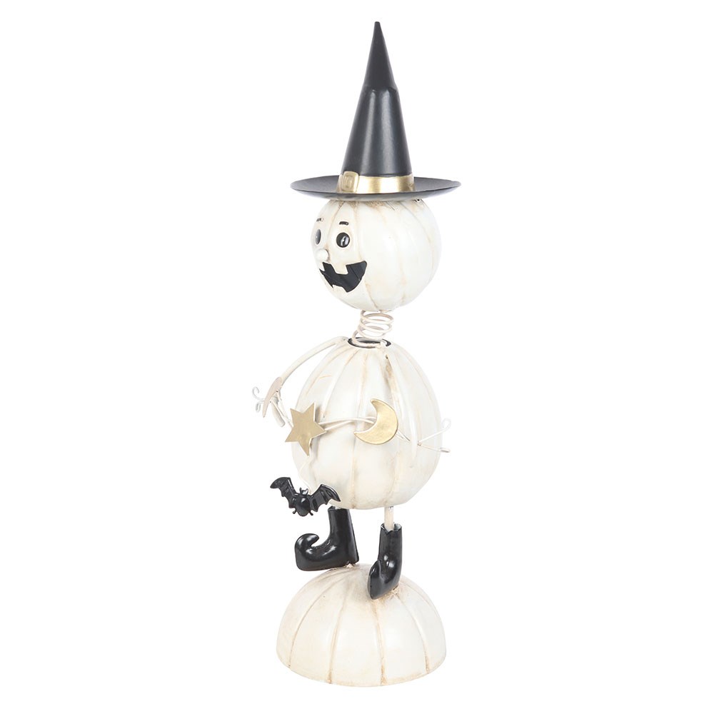 Hombre Calabaza Blanco Fantasmal Sombrero Bruja Halloween - Decoración Metal Brazos Alambre