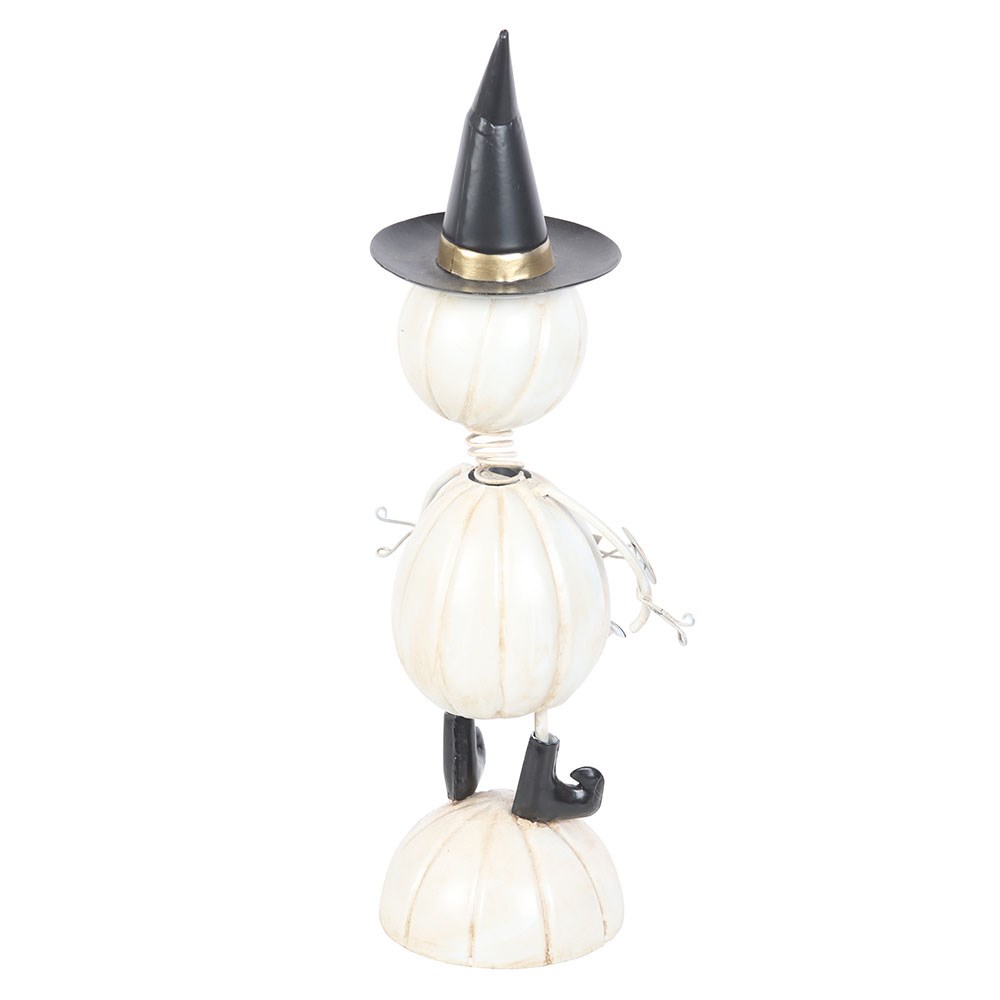 Hombre Calabaza Blanco Fantasmal Sombrero Bruja Halloween - Decoración Metal Brazos Alambre