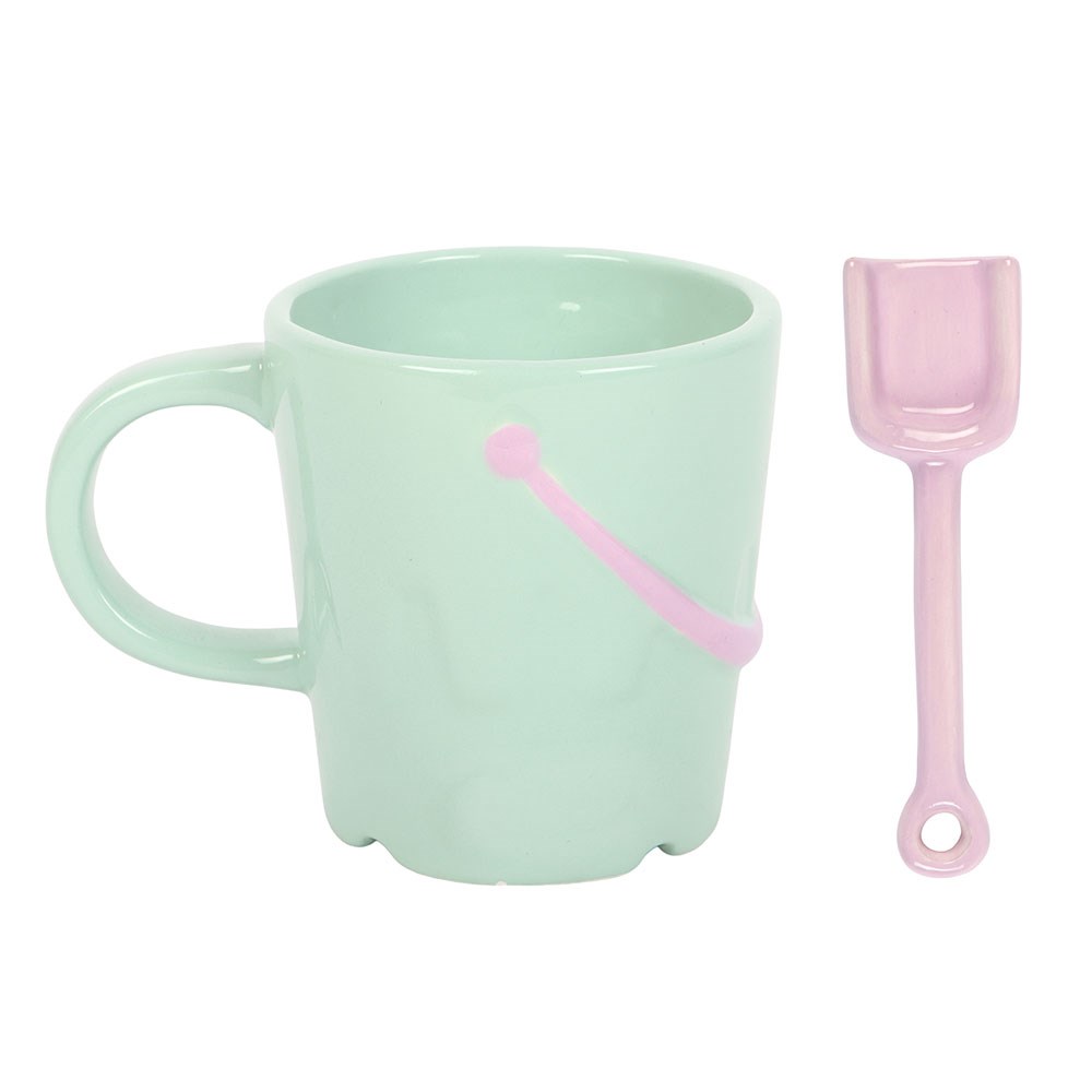 Taza Cubo Playa 350ml con Cuchara Pala - Set Taza Divertida Pastel Pier