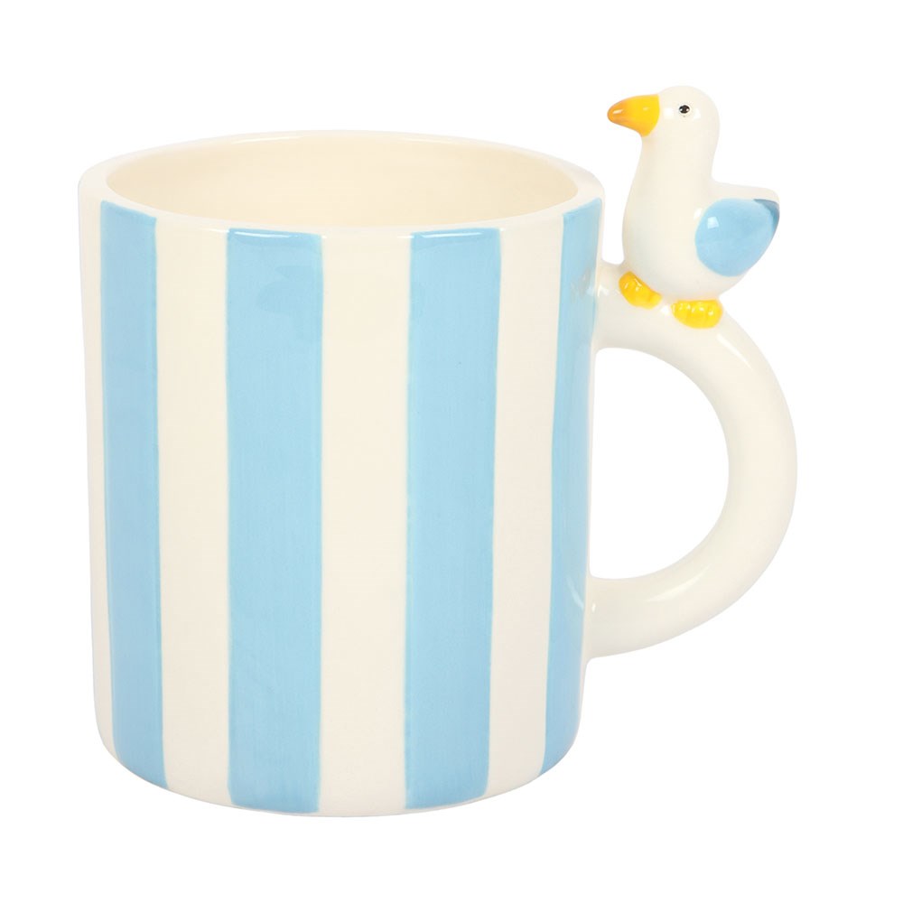 Taza Rayas Pastel Gaviota 370ml - Taza Café Estilo Costero Pastel Pier