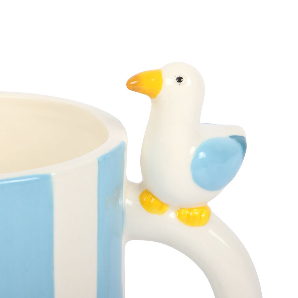 Taza Rayas Pastel Gaviota 370ml - Taza Café Estilo Costero Pastel Pier