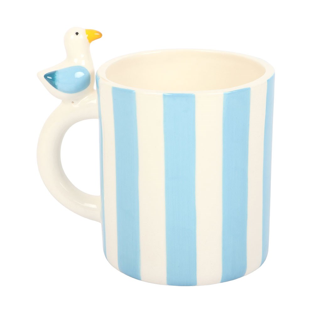 Taza Rayas Pastel Gaviota 370ml - Taza Café Estilo Costero Pastel Pier